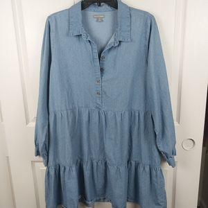Falls Creek Women's XL Blue Denim Long Sleeved Button Down Dress